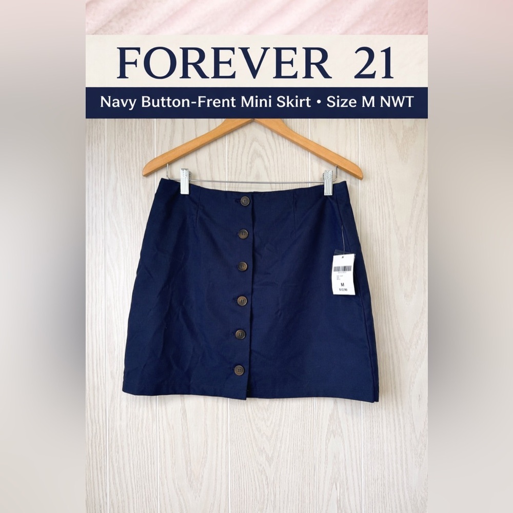 Forever 21 Button Front Mini Skirt Navy Size M NWT